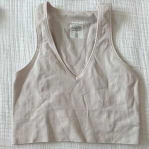 Athleta Cream Ribbed V-Neck Tank